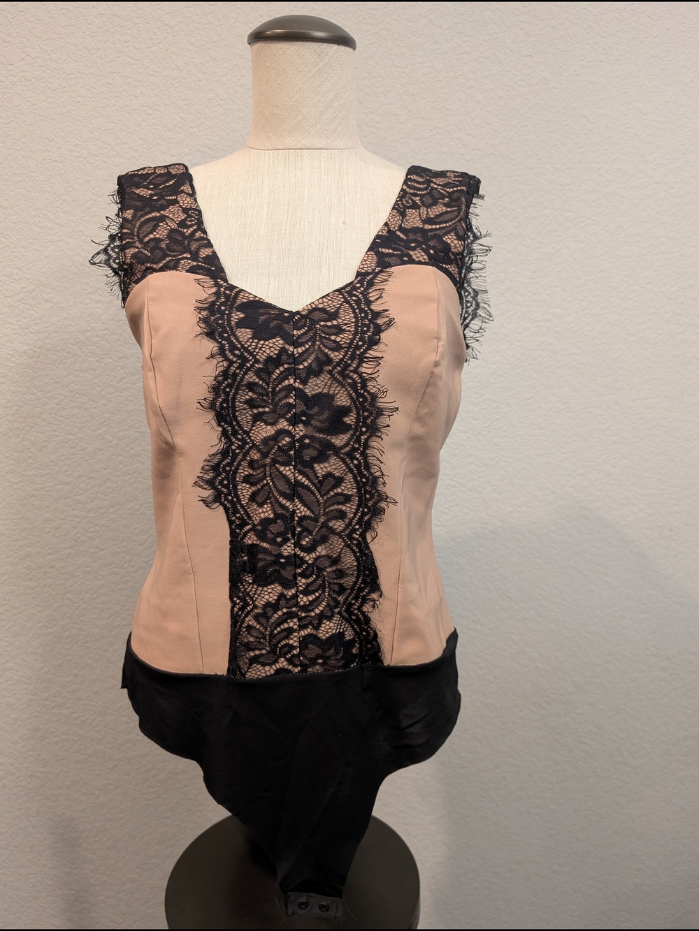Rinascimento Sz M Blush Pink Bodysuit with Black Lace Panel